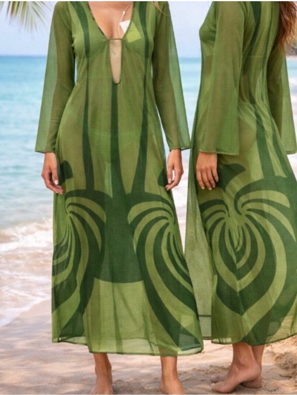 Caroline Constas Olive Green Sheer Maxi Cover-Up